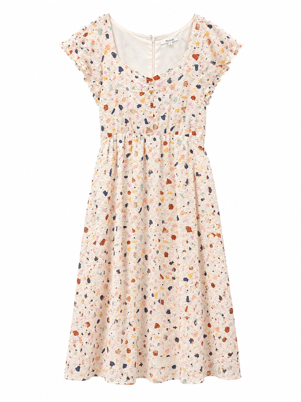 Madewell Cream Floral Print Dress with Cap Sleeves